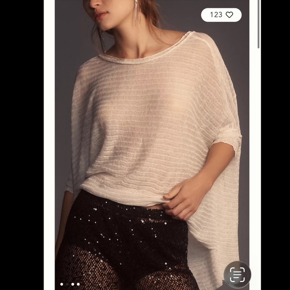 By Anthropologie Sheer Layering Top in cream striped short sleeves L/XL - Picture 3 of 13